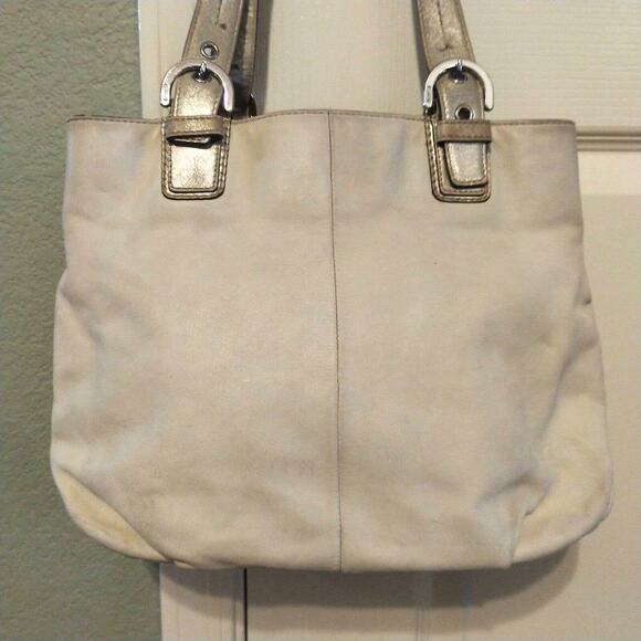 Coach North South Soho Satchel Off White w Gold Metallic Handles Hobo Bag F17216 - Picture 7 of 11